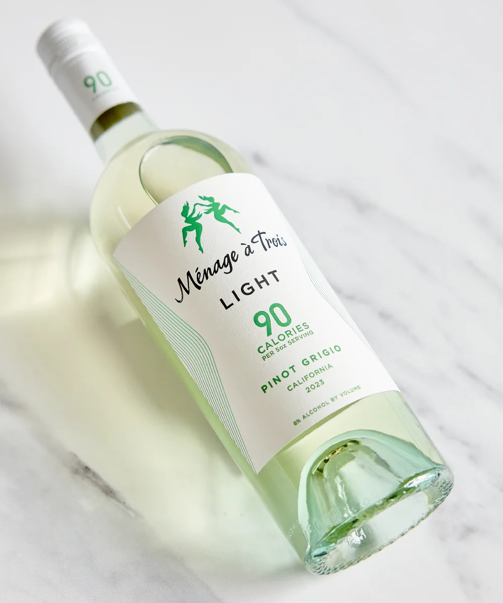 Bottle of Ménage à Trois Light Pinot Grigio white wine